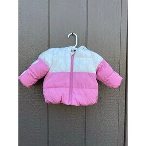 pink and white colorblock Old navy baby girl size 0-3m puffer coat with hearts